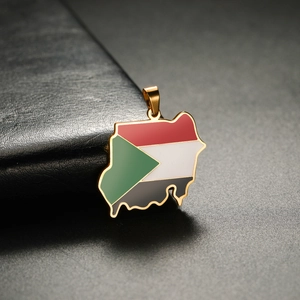 Stainless Steel Sudan National Map Flag Pendant Enamel Sudan Map Charm For DIY Jewelry Making Accessories Gold Silver