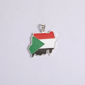 18K gold plated stainless steel Sudan map pendant with colorful enamel flag design