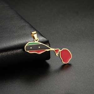 Saint Kitts and Nevis map pendant with 18K gold plating and colorful enamel flag details