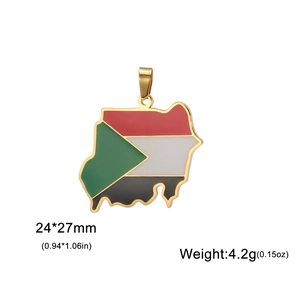 Detail view of Sudan flag map pendant with 18K gold plating and enamel colors