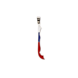 Detail of Croatia map pendant with red white and blue enamel finish on metal base