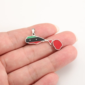 Saint Kitts and Nevis map pendant with flag enamel design on 18K gold-plated stainless steel