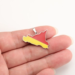 18K gold plated Sicily island map pendant with red and yellow enamel for DIY jewelry