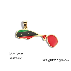18K gold plated Saint Kitts and Nevis map pendant with national flag enamel detail