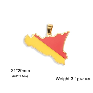 18K gold plated Sicily map charm with red and yellow enamel, 21x29mm DIY jewelry pendant