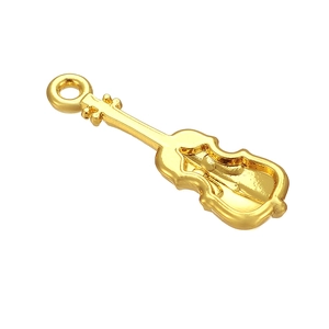 Retro golden violin pendant in zinc alloy with top loop for DIY jewelry necklaces
