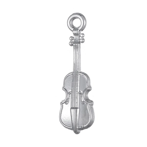 Vintage style violin instrument pendant in silver finish with detailed engraving and loop