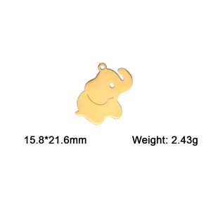 Detailed view of 18K gold plated elephant pendant showing 15.8x21.6mm size and weight