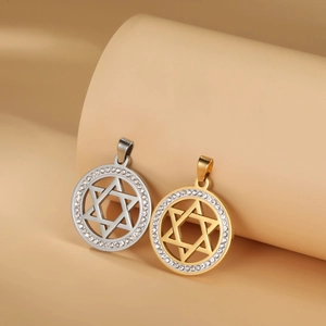 Stainless Steel Hollow Hexagram Star Of David Pendant Zirconia Round Charm For DIY Jewelry Necklace Making Accessory