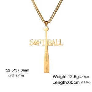 Gold baseball bat cross necklace in stainless steel with I Can Do All Things engraving