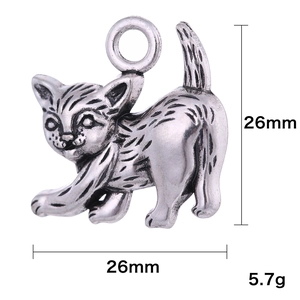 Cute antique silver cat charm for DIY jewelry making, 26x26mm animal pendant 5.7g