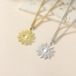 18K gold plated stainless steel sunburst eye pendants in gold and silver colors