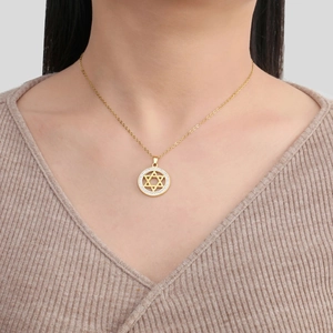 Elegant 18K gold plated stainless steel star of David necklace with white crystals