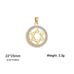 Gold stainless steel Star of David pendant with rhinestones, 22x25mm jewelry charm
