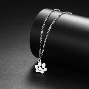 Custom 18K gold plated stainless steel pet paw pendant necklace with personalized engraving