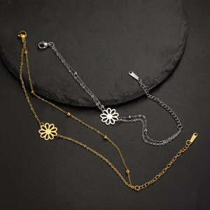 Elegant gold and silver stainless steel daisy flower bracelets with adjustable chain
