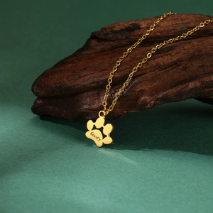 Custom 18K gold plated stainless steel pet paw pendant necklace with Goofy engraving