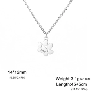 Custom silver cat paw pendant necklace in stainless steel with Japp engraving