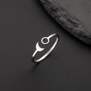 Minimalist Stainless Steel Crescent Moon And Sun Open Ring Adjustable Fashion Minimalist Jewelry For Women Girls Birthday Gift Finger Ring