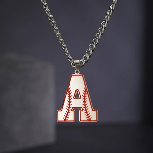 Collier à maillons cubains en acier inoxydable avec pendentif lettre A style baseball