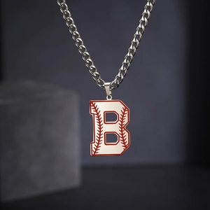 Chaîne cubaine argentée avec pendentif lettre B motif baseball style punk et sportif