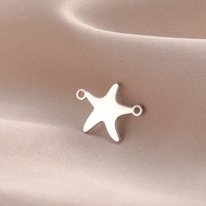 Primer plano del conector de estrella de mar de acero pulido con dos agujeros en satén