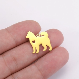 Gold plated 18k stainless steel Samoyed dog pendant necklace charm with heart cutout