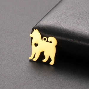 Golden stainless steel Samoyed dog pendant with heart cutout for DIY jewelry necklaces