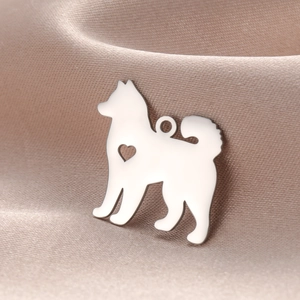 Mirror polished 18k gold plated stainless steel Samoyed dog pendant with heart cutout