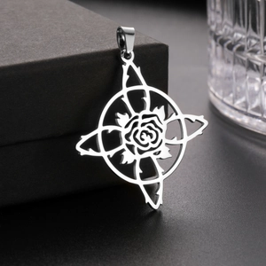 Vintage Stainless Steel Rose Flower Witch Knot Pendant Gothic Hollow Compass Star Jewelry Accessory For Women DIY Necklace