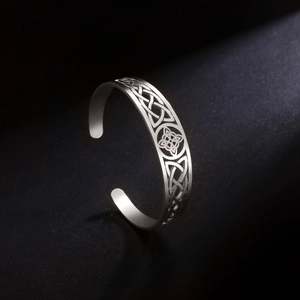 Bracciale a Polsino Nodo della Strega in Acciaio Inossidabile 304 Vintage Nodo Celtico Traforato Aperto Gioielli Etnici Donna