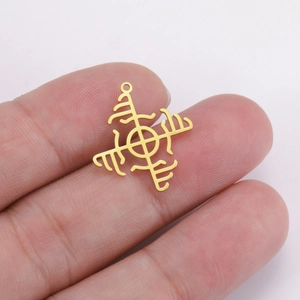 Polished gold stainless steel windmill pendant charm with geometric totem design