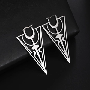 Gothic 18K gold titanium steel hollow cross and triangle dangle earrings in silver