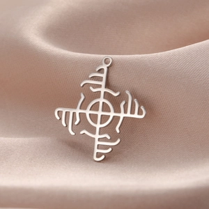 Polished stainless steel Viking compass charm with intricate cutout design for DIY jewelry