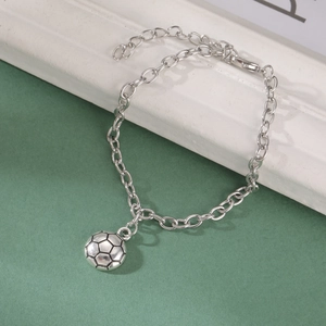 Adjustable silver chain soccer charm bracelet for teen sports fans and soccer players