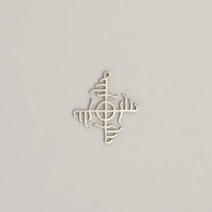 Detailed view of silver stainless steel windmill charm with intricate rune cutouts