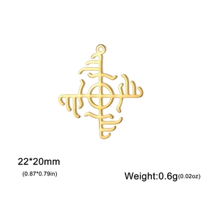 Gold stainless steel Viking Vegvisir compass charm pendant for DIY jewelry, 22x20mm
