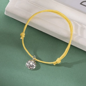 Adjustable yellow braided cord football charm bracelet for teen sports fans and players