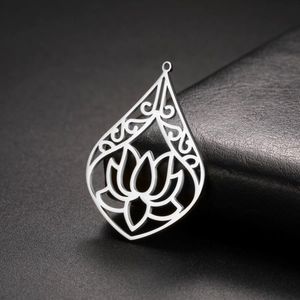 Teardrop lotus pendant in stainless steel with openwork design for jewelry making