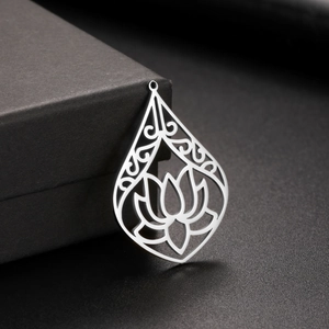 Stainless Steel Lotus Hollow Out Teardrop Pendant DIY Jewelry Making Accessories For Necklace Earrings Bracelet Charm