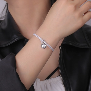 Adjustable white braided rope football bracelet with 3D metal soccer charm for athletes