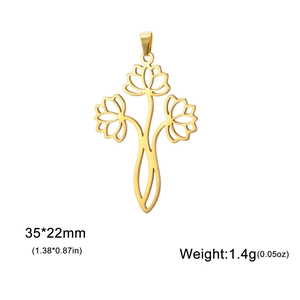 Gold hollow triple lotus flower pendant in stainless steel for DIY jewelry making