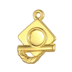 Golden geometric graduation charm with diamond frame and spiral metal detail