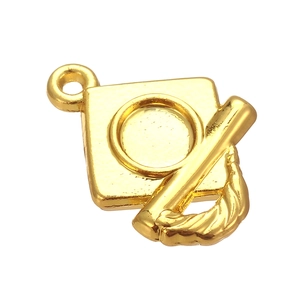 Polished gold zinc alloy graduation cap pendant with tassel and hanging loop