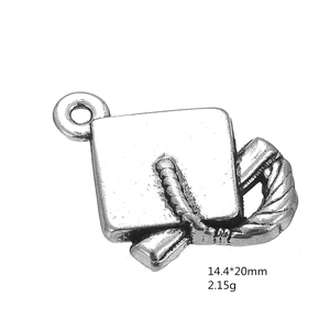 Antique silver graduation cap charm with scroll for DIY jewelry making 14.4x20mm