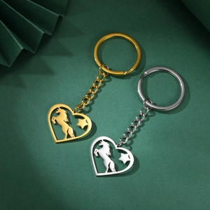 Porte-clés en Acier Inoxydable Avec Pendentif Cœur Évidé Licorne Étoile Pour Femmes Hommes Mode Or Argent Bijoux Cadeau