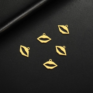 Five 18K gold-plated stainless steel lip pendants for DIY jewelry making on black leather