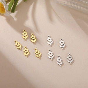 Pendentifs fleurs en acier inoxydable avec feuille et cœur pour bijoux DIY