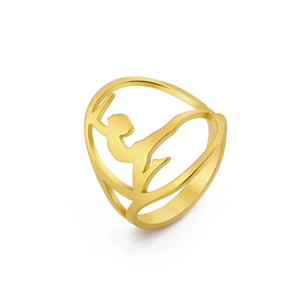 18K gold plated stainless steel hollow ring featuring a gymnast silhouette athlete design
