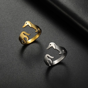 Stainless Steel Dachshund Dog Open Ring Adjustable Animal Puppy Minimalist Finger Ring Jewelry For Women Men Everyday Jewelry